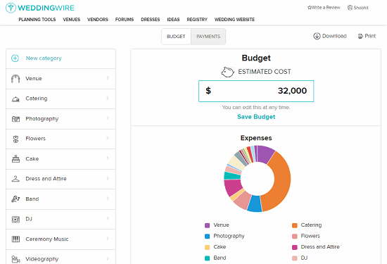 online wedding budget planner