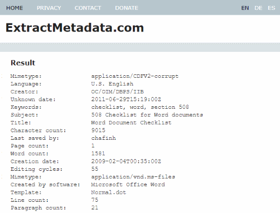 free Word metadata viewer online