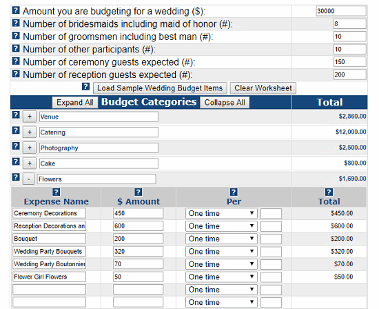 online wedding budget planner