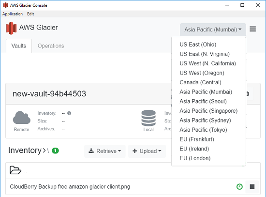 AWS Glacier Console