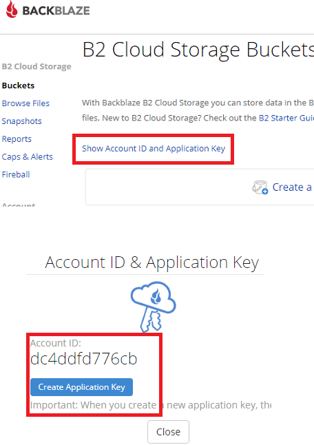 Backblaze B2 API keys