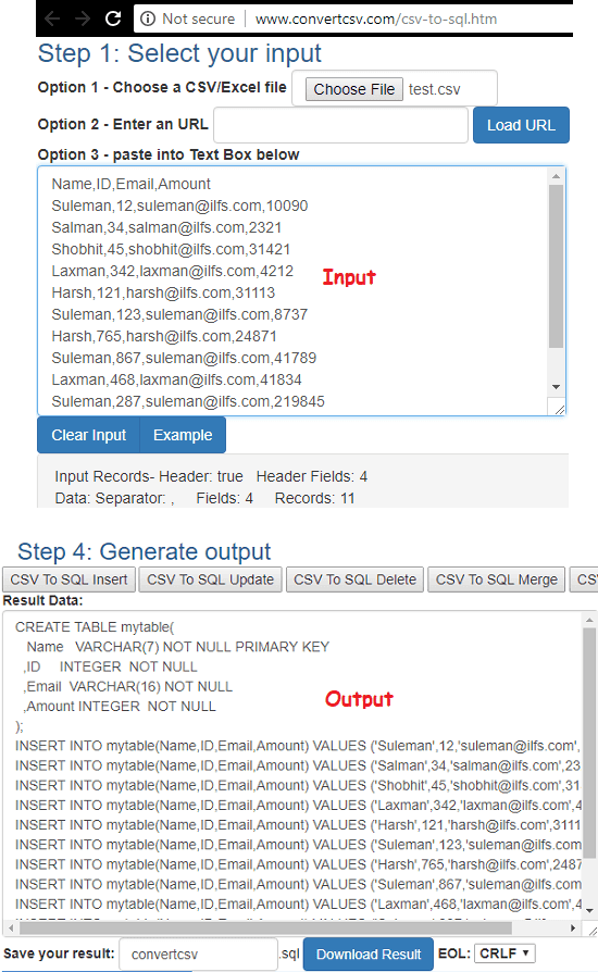 ConvertCSV CSV to SQL conversion