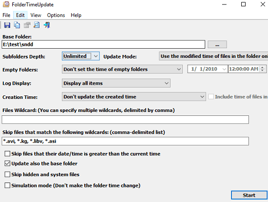 FolderTimeUpdate add wildcards to skip files