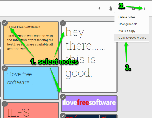 select notes and use copy to google docs option