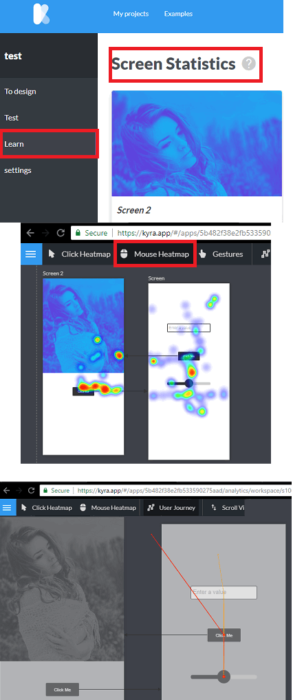 usability test heat maps kyra app