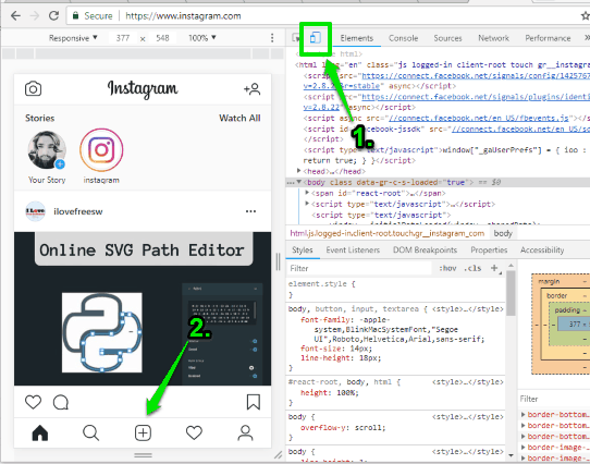 use mobile icon and then login to instagram and use plus button