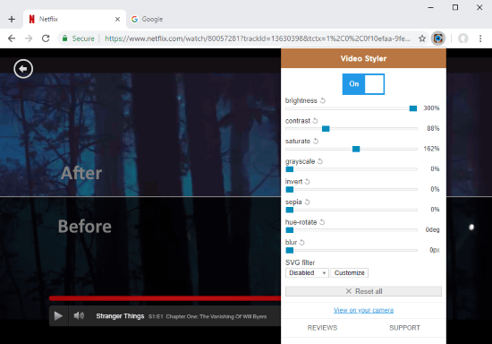 adjust brightness, saturation, contrast of Netflix videos