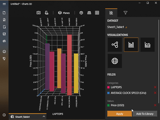 MIcrosoft Chart 3D - 3D Bar Chart