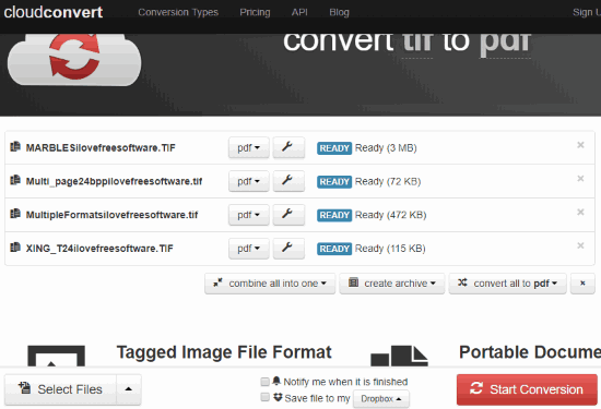 CloudConvert TIFF to PDF