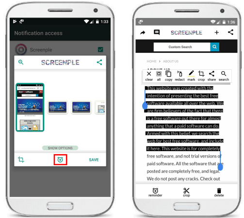 Free Android Screenshot App with Reminders, Text Selection, Cloud Backup