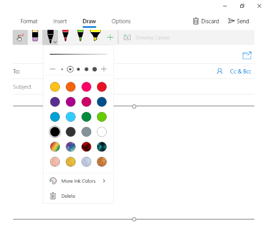 draw in Windows 10 Mail app