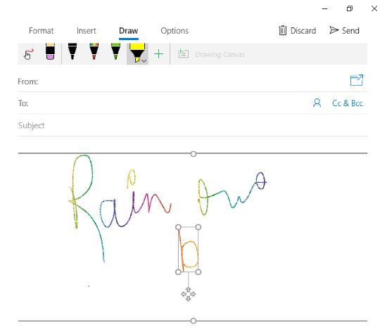 drawing in Windows 10 Mail app
