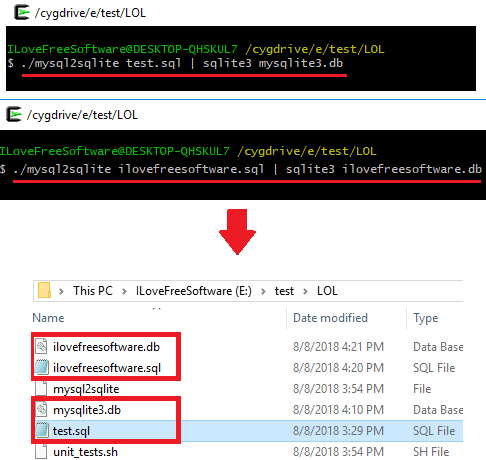 mysql2sqlite in action via Cygwin in windows