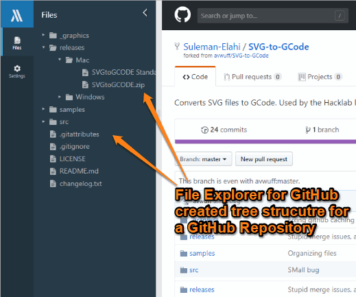 tree structure of a github repository created using file explorer for github