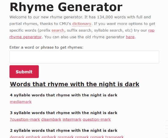 sentence rhyme generator