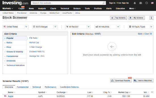 custom stock screener