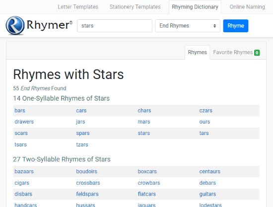 find rhyming words online