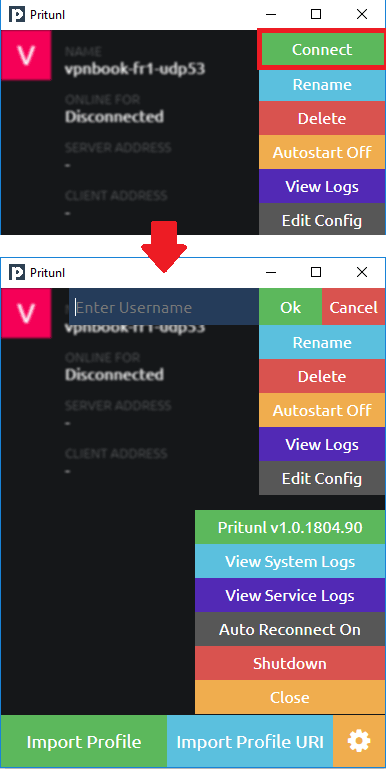 Pritunl connect to server through username password