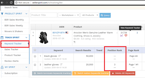 Seller Spirit free amazon keyword ranking tracker