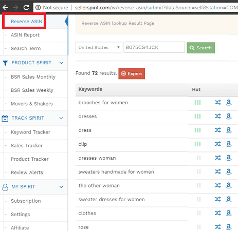 Seller Spirit reverse asin search