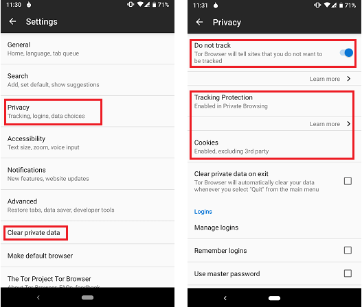 Tor Browser privacy settings