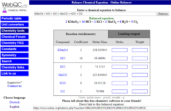 free online chemical equation balancer