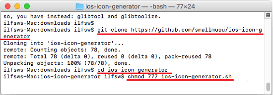 git clone app icon generator script and assign permissions