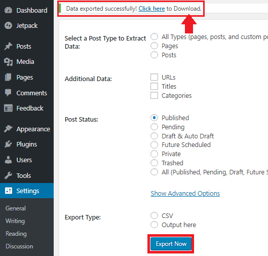 CSV file ready to download