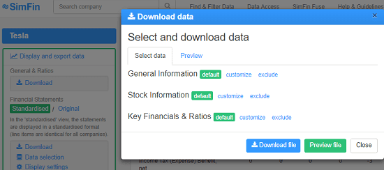 SimFin download financial data of a company