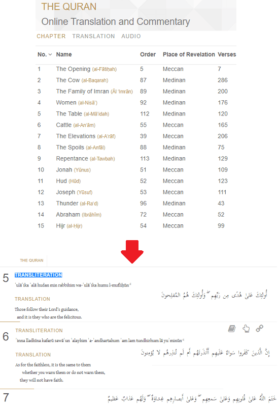 The Quran free online reader