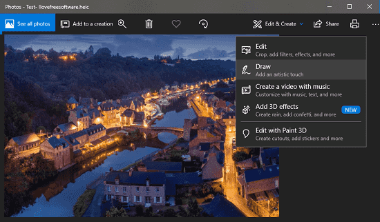 Windows 10 Photos App viewing HEIC file