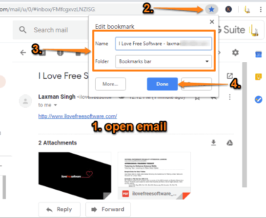 chrome browser to bookmark an email