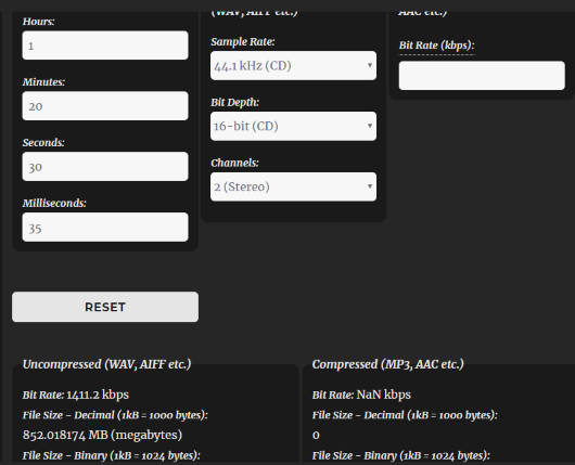 Audio File Size Calculator