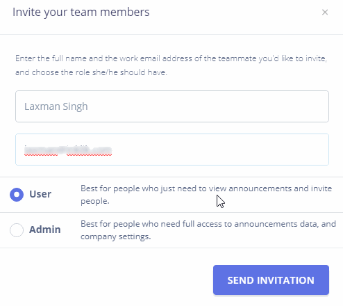 Invite members as user or admin