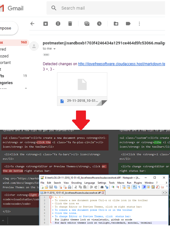 WebChangeNotifier DIFF file in action