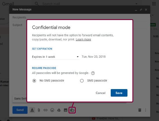 gmail confidential mode to send auto destruct emails