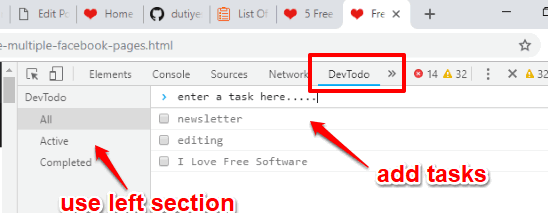 use DevTodo section in Chrome DevTools