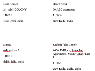 Address in Word document