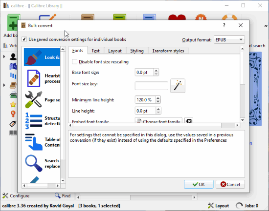 Calibre converter window