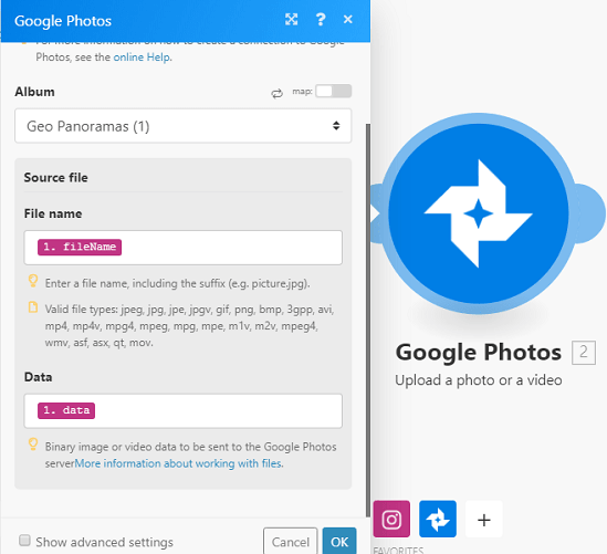 Configure Google Photos album integromat