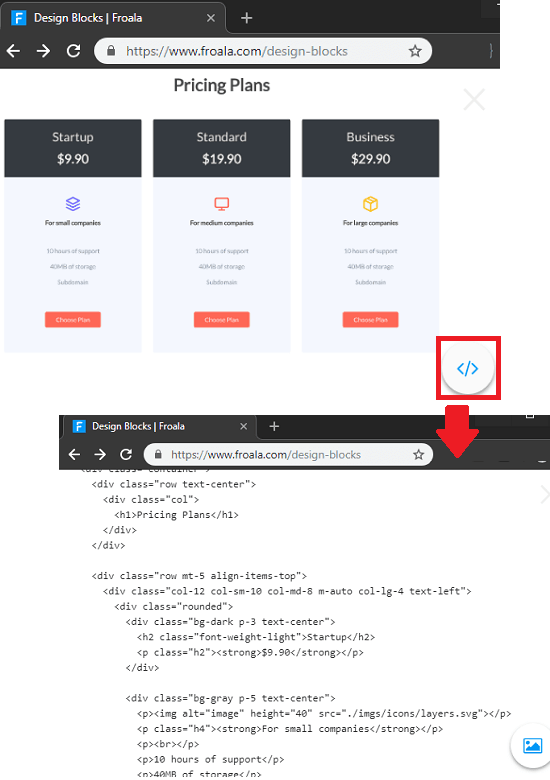 Froala website block design code