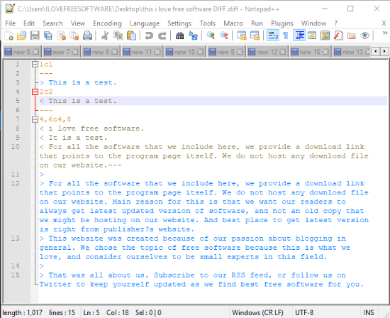 Notepad++ to view diff file