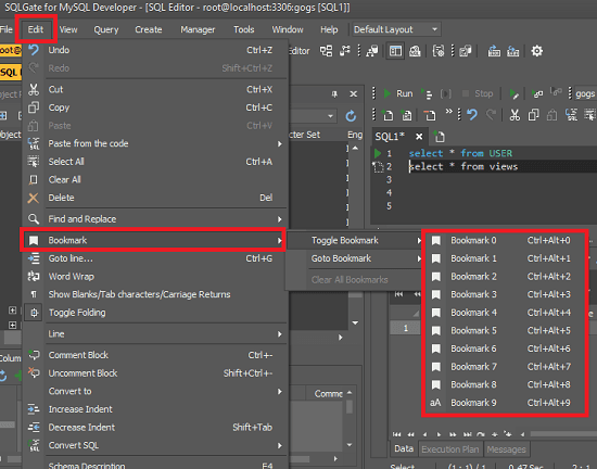 SQLGate bookmarks