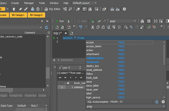 SQLGate sql code auto suggestion