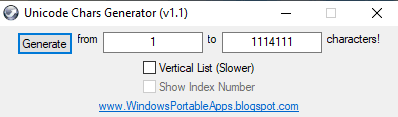 Unicode Chars Generator Interface