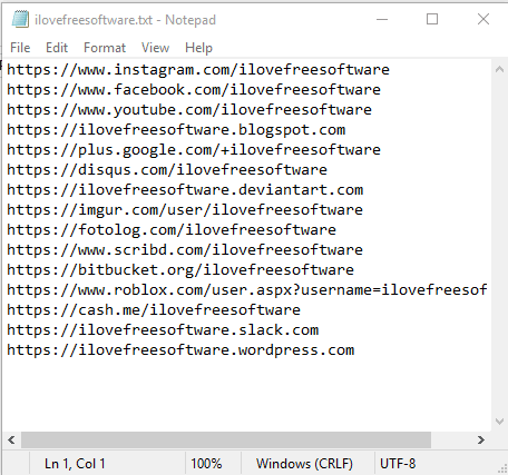 list of websites where specified username is already taken