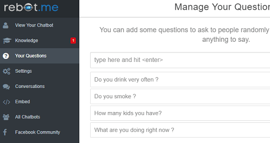 rebot.me random questions