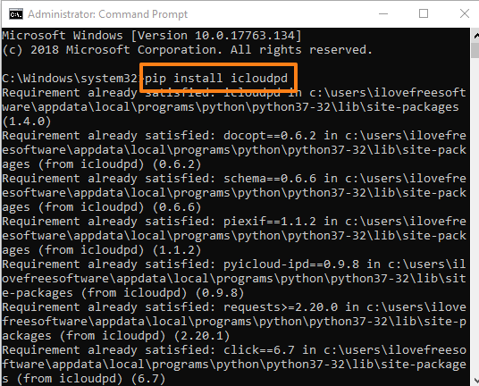 run pip install icloudpd command