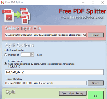 set page range and split pdf