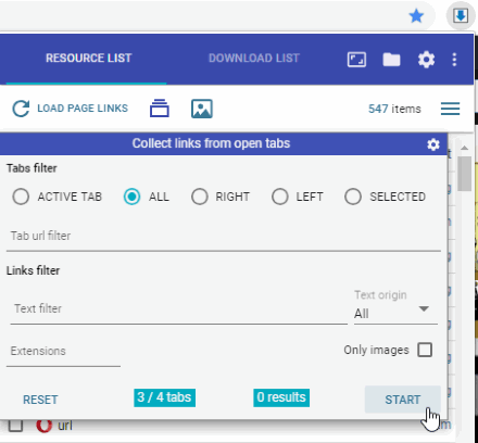 Collect links from all the opened tabs